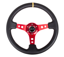 NRG Sportratt Läder med Rött Centrum / Gul Centermarkering 350mm (3'' Djup)